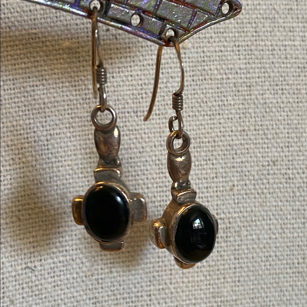 Vintage Sterling Silver & Onyx Dangle Earrings